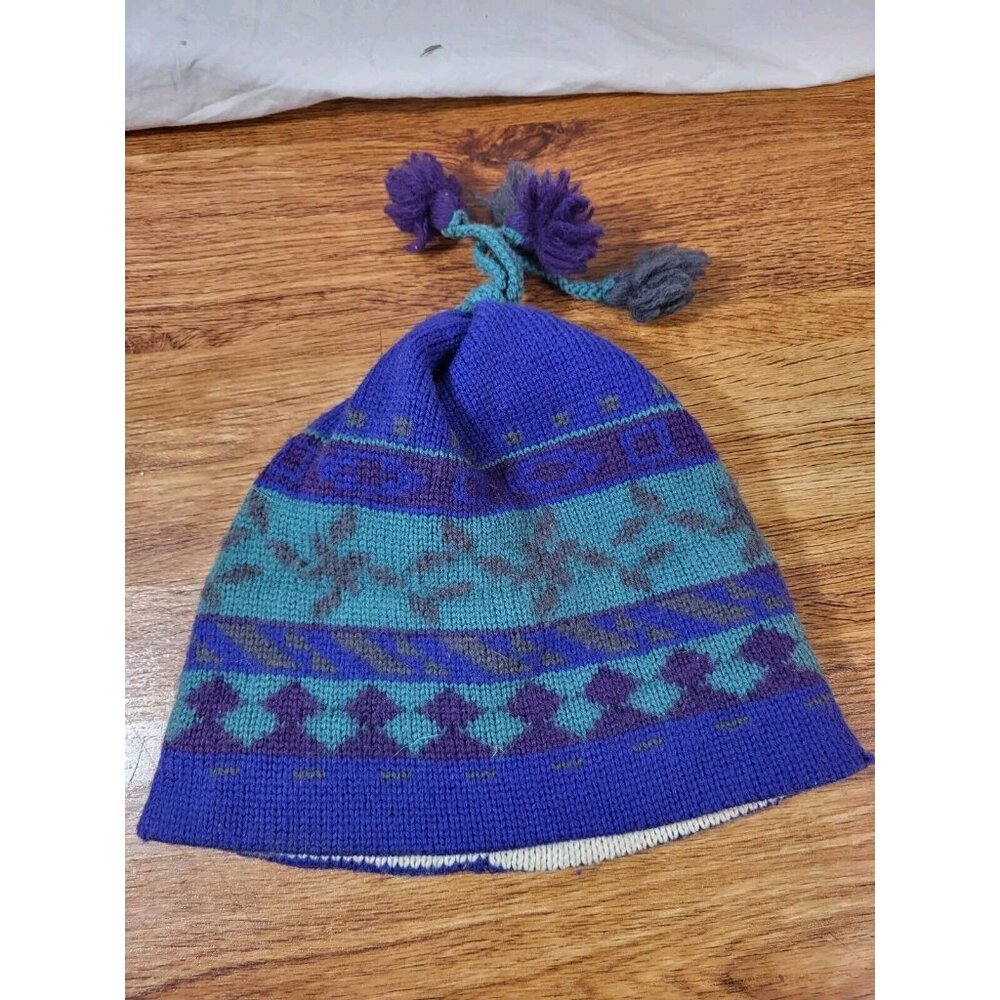 Vintage Eastern Mountain‎ Sports Wool Purple & Green Beanie Winter Hat